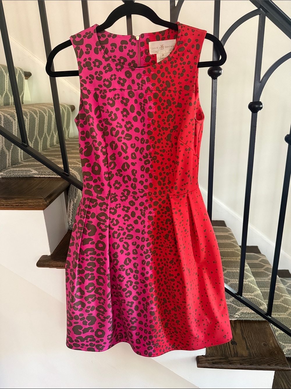 JB by Julie Brown Pink & Red Leopard Print Womens Fit & Flare Dress